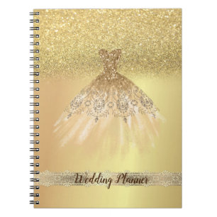 Carnet Élégant Chic Paillettes Dorées Bokeh, Robe, Dentel