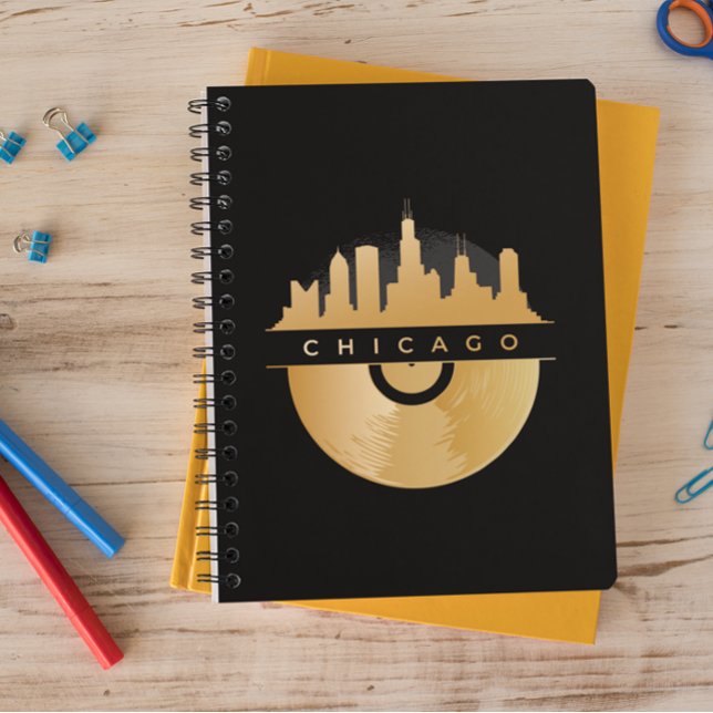 Carnet Élégant Chicago Illinois Skyline Vinyl (chicago skyline golden vinyl notebook)
