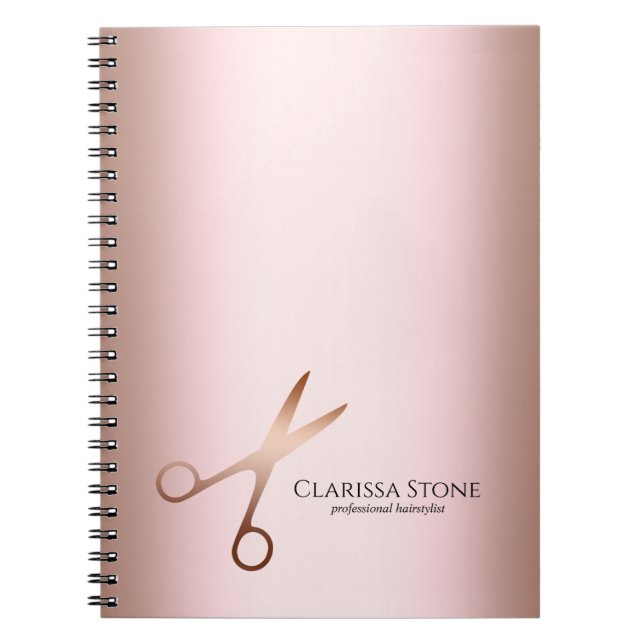 Carnet Elégant ciseaux d'or rose moderne coiffeur (Devant)