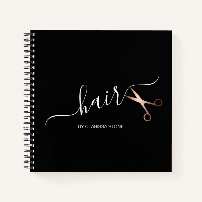 Carnet Elégant ciseaux d'or rose moderne coiffeur (Devant)