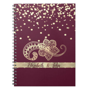 Carnet Élégant, Confetti, Dentelle, Or, Personnalisé Pais