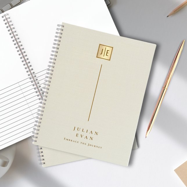 Carnet Élégant Crème Doré Brill Monogramme Spirale (Elegant Creamy Gold Shiny Monogram Spiral Notebook)