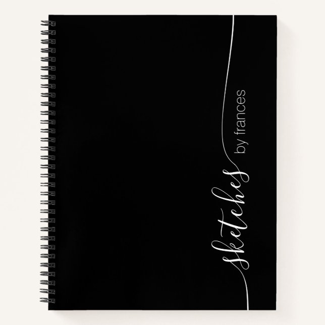 Carnet Elégant croquis de script noir et blanc personnali (Devant)