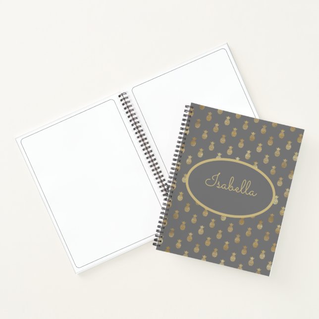Carnet Elégant croquis personnalisé gris et ananas doré (Intérieur)