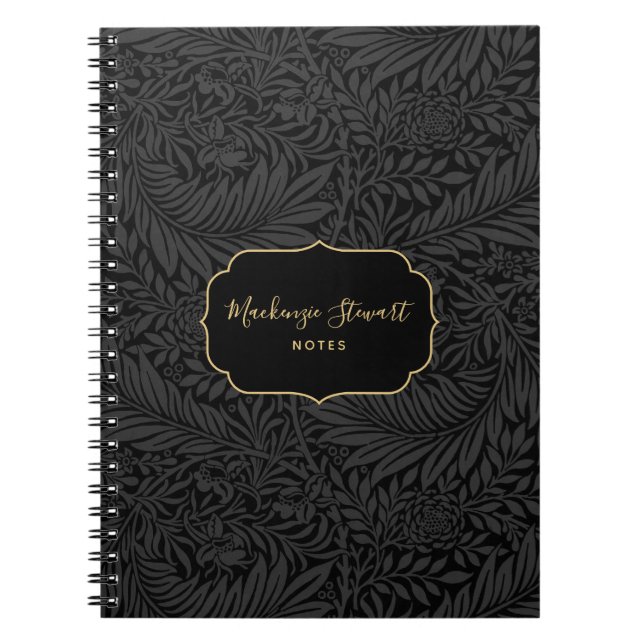 Carnet Elegant Custom Name Black Floral Pattern (Devant)