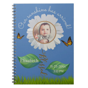 Carnet Elégant Daisy Blue Floral Cute Baby Photo & Nom