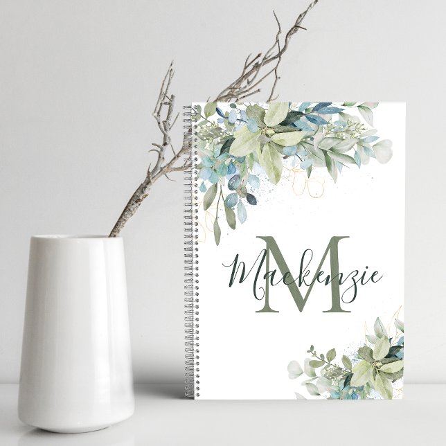 Carnet Élégant Eucalyptus Botanique Monogramme Floral (Elegant Eucalyptus Botanical Floral Monogram Notebook)