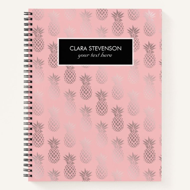 Carnet Elégant faux rose or rose ananas motif (Devant)