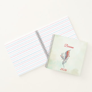 Carnet Elegant Feather Floral Watercolour  notebook 