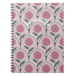 Carnet Élégant feston floral & nom personnalisé sur rose