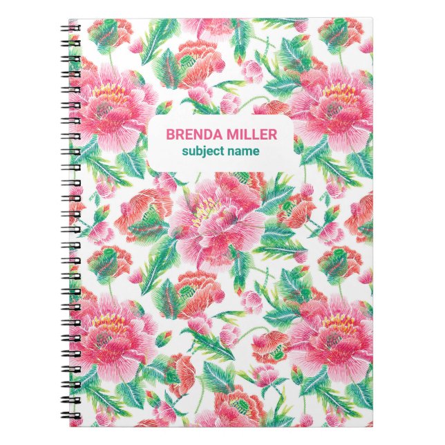 Carnet Élégant Fille Lumineuse Motif Fleurs Roses (Devant)