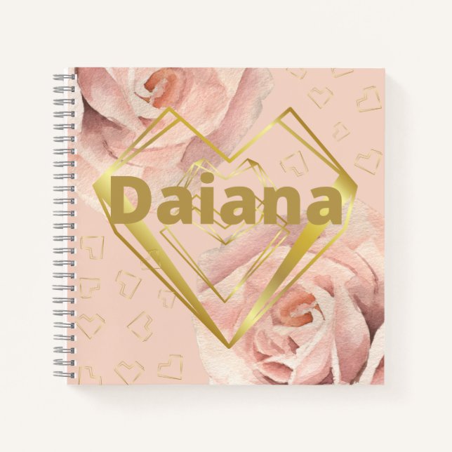 Carnet Élégant fleuri doré personnalisé (Devant)