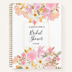 Carnet Élégant floral aquarelle blanc et rose 