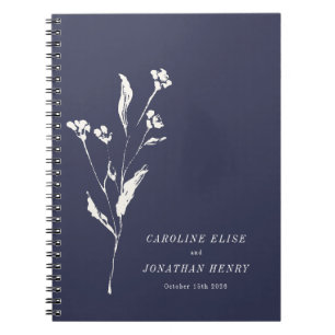 Carnet Élégant floral bleu marine simple mariage personna