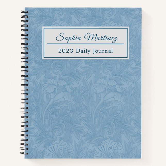 Carnet Élégant floral bleu poudré | Spirale personnalisée (Devant)