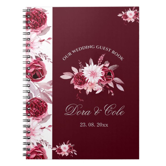 Carnet Élégant Floral Blush rose Bourgogne Mariage invité (Devant)