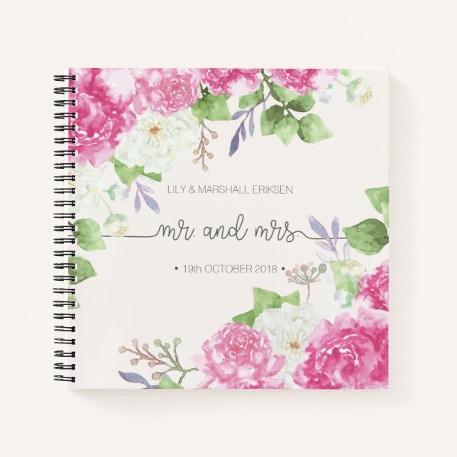 Carnet Elégant Floral Mr & Mrs Mariage Guestbook (Devant)