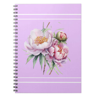 Carnet Elegant Floral Peony Spiral Photo Notebook - Lilac