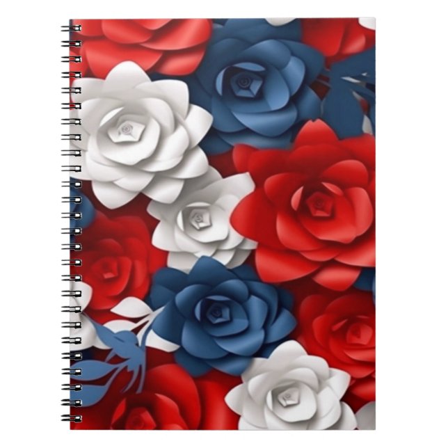 Carnet Elégant Floral Rouge Blanc Bleu Jardin Fleur Jardi (Devant)