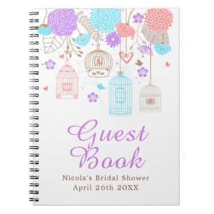 Carnet Élégant floral violet et bleu Baby Shower