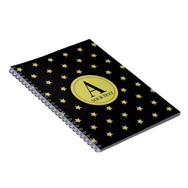 Carnet Elegant Gold & Black Star Pattern Monogram (Côté Droit)
