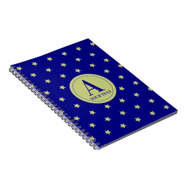 Carnet Elegant Gold & Blue Star Pattern Monogram (Côté Droit)