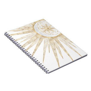 Carnet Elegant Gold Doodles Sun Moon Mandala Design