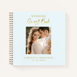 Carnet Élégant Gold Script Sky Blue Mariage Guestbook