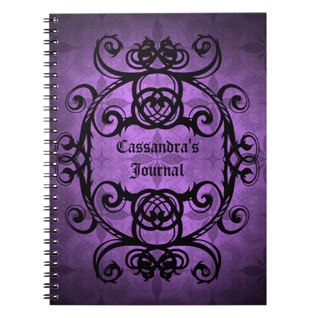 Carnet Élégant gothique damassé violet et noir (Devant)