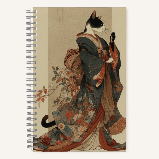 Carnet "Elegant Grace" Japanese Cat in Kimono Art (Recto)