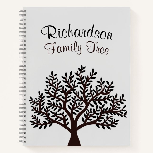 Carnet Élégant gris clair Noir Famille Arbre Généalogie (Devant)