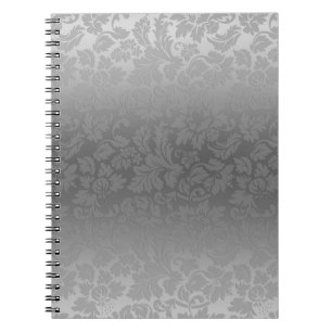 Carnet Élégant Gris Monochromatique Motif de Damas Floral