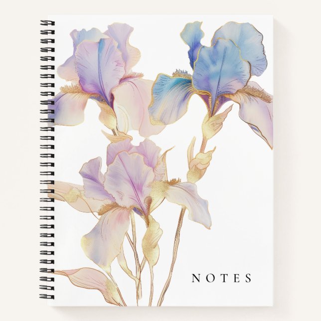 Carnet Elégant Iris aquarelle Floral (Devant)