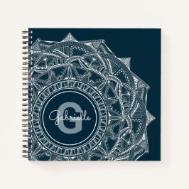 Carnet Élégant Mandala Art Monogramme Nom initial Bleu
