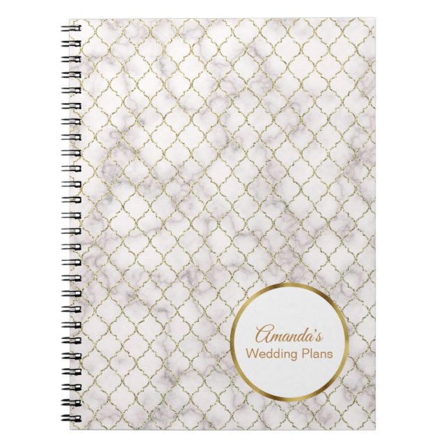 Carnet Élégant Marbre blanc et Mariage de quatrefoil or (Devant)