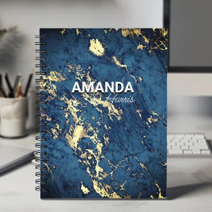 Carnet Élégant marbre bleu art faux or parties scintillan