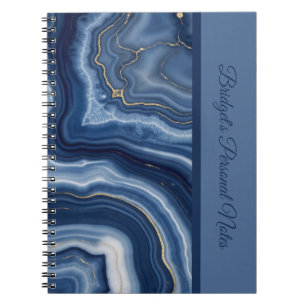 Carnet Élégant Marbre Liquide Abstrait Bleu Nuit Or