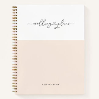 Carnet Élégant Mariage Cœur Écriture Blanche Script Lavis