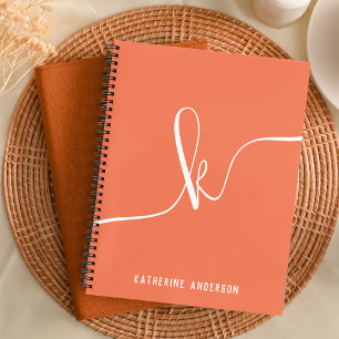 Carnet Élégant minimaliste Orange Script Monogramme Puce