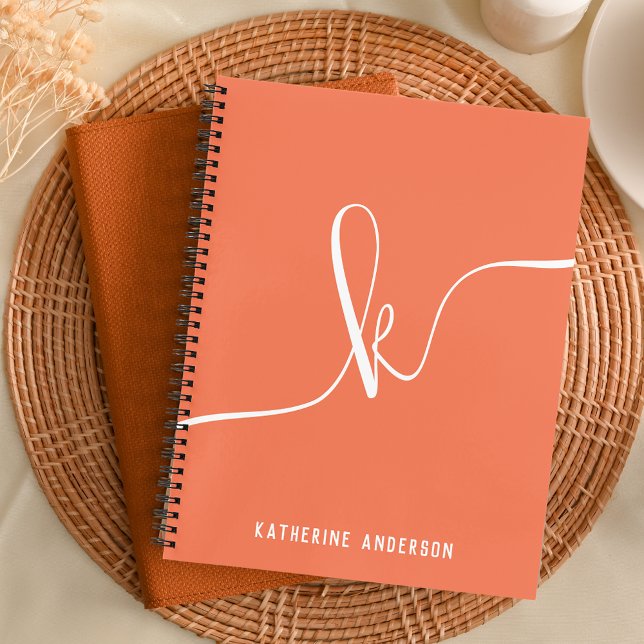 Carnet Élégant minimaliste Orange Script Monogramme Puce (Créateur téléchargé)