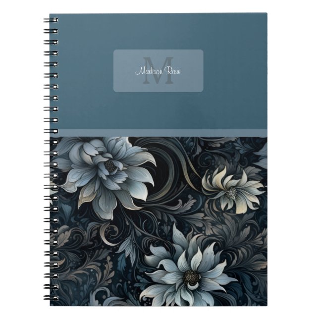 Carnet Élégant modèle floral gothique foncé Monogramme (Devant)