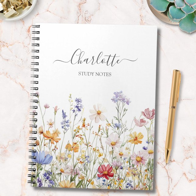 Carnet Elegant Monogram Watercolor Colorful Wildflower (In situ)