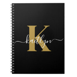 Carnet Élégant Monogramme Black Gold Script