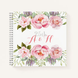 Carnet Élégant monogramme de couronne de fleurs rose 25e 