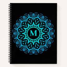 Élégant Monogramme de mandala bleu retour à l'écol