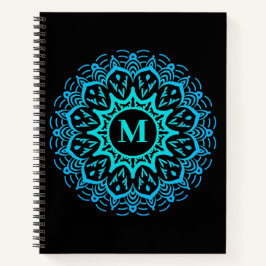 Carnet Élégant Monogramme de mandala bleu retour à l'écol