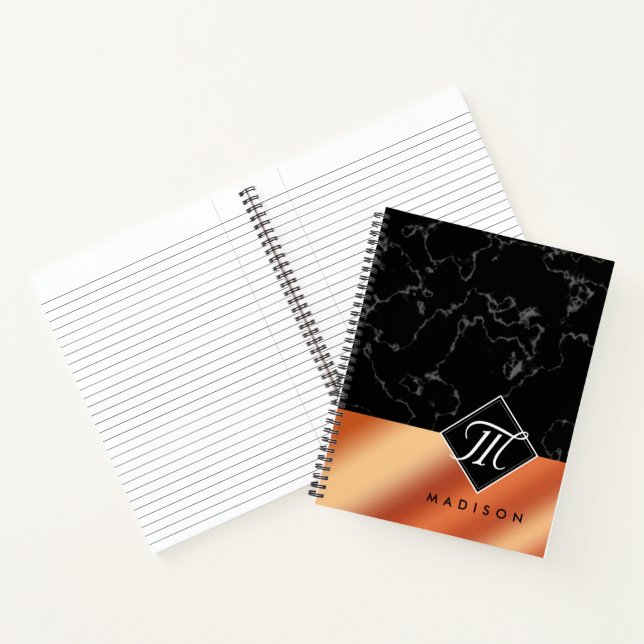 Carnet Élégant Monogramme de marbre noir et d'huile de br (Intérieur)