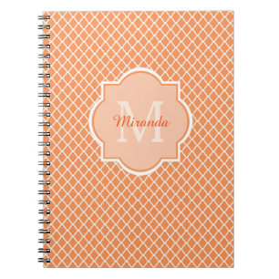 Carnet Élégant Monogramme De Quatrefoil Orange Avec Nom
