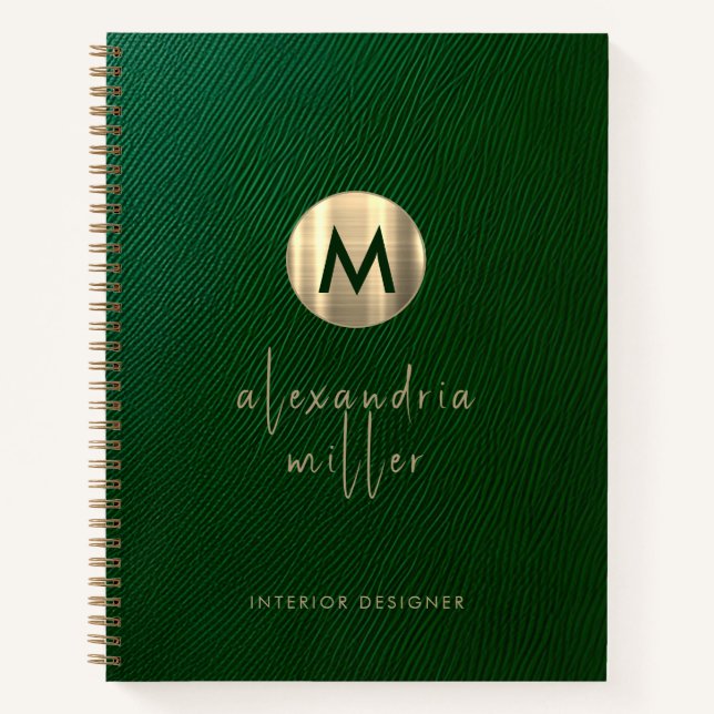 Carnet Élégant Monogramme en cuir vert or (Devant)