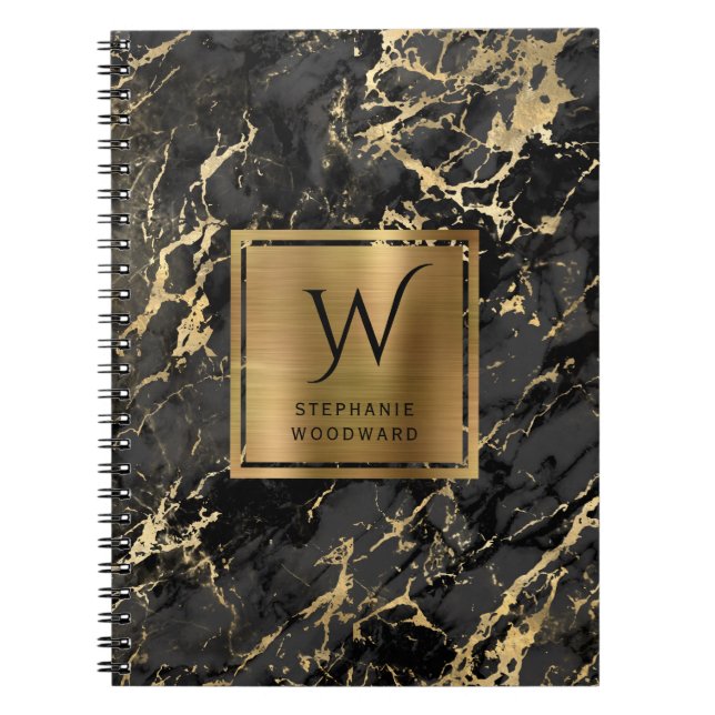 Carnet Élégant Monogramme en marbre noir (Devant)